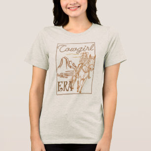 Cowgirl-Ära Vintage Western Skizze zeichnend Tri-Blend Shirt
