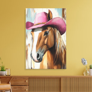 Cowgirl Attitude: Hot Pink Hat Pferd Rustikaler Ch Leinwanddruck
