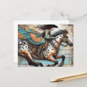 Cowgirl auf einem Appaloosa Pferd Postkarte