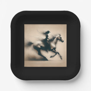 Cowgirl auf einem Pferd reitend, Western Cowgirl Pappteller