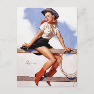 Cowgirl auf einem Zaun Pin-Up Postkarte
