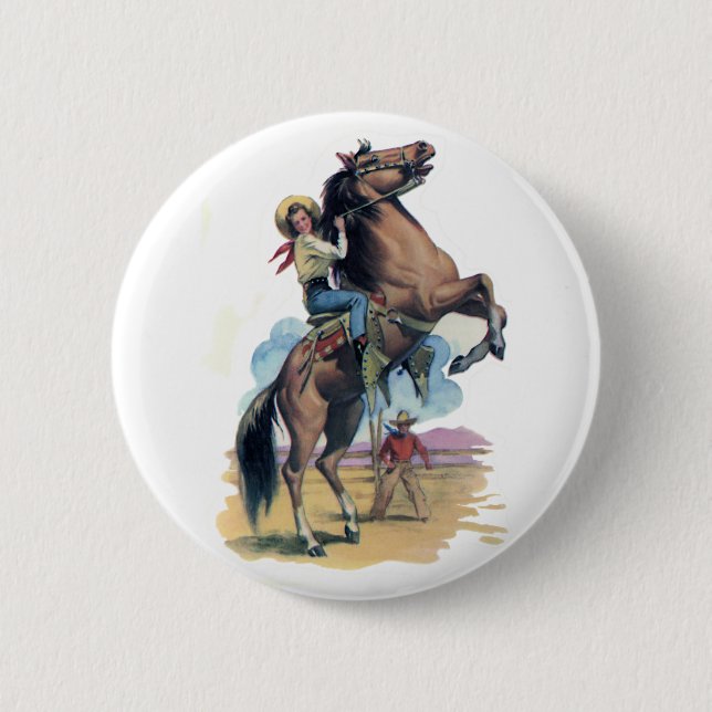 Cowgirl auf Pferd Button (Vorderseite)