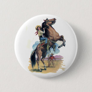 Cowgirl auf Pferd Button