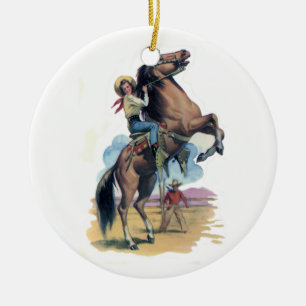 Cowgirl auf Pferd Keramik Ornament