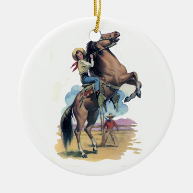 Cowgirl auf Pferd Keramik Ornament (Vorne)