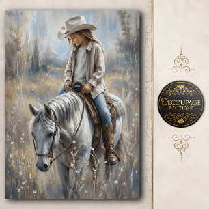 Cowgirl auf weißem Pferd Decoupage Seidenpapier