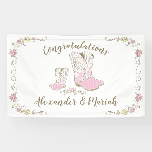 Cowgirl Baby Dusche Country Western Pink Girl Banner (Horizontal)