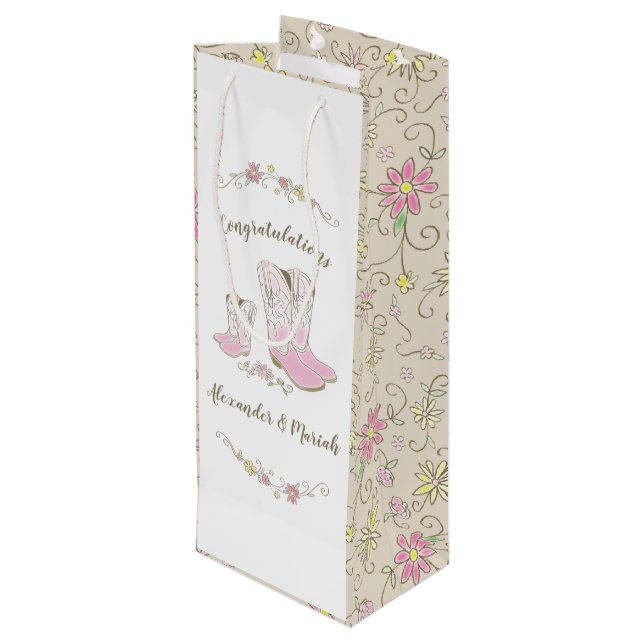 Cowgirl Baby Dusche Country Western Pink Girl Geschenktüte Für Weinflaschen (Rückseite Schrägansicht)
