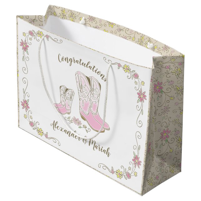 Cowgirl Baby Dusche Country Western Pink Girl Große Geschenktüte (Rückseite Schrägansicht)