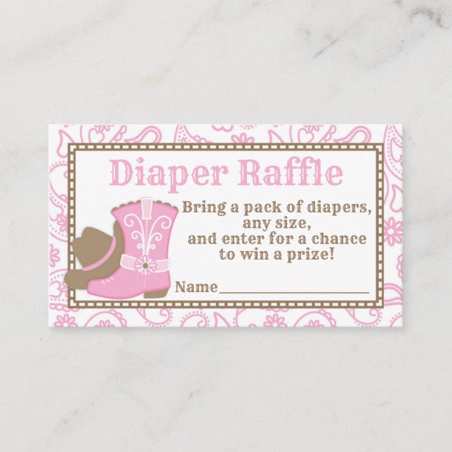 Cowgirl Baby Showdusche Windeln Raffle Ticket pink Begleitkarte (Vorderseite)