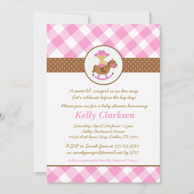 Cowgirl Baby Shower Invitation Pink Girl Western Einladung (Vorderseite)