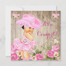 Cowgirl Babydusche Pink Rustic Wood Girl Brünett Einladung