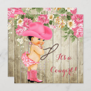 Cowgirl Babydusche Pink Stiefel Brünett Einladung