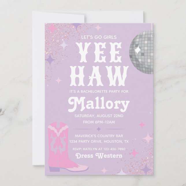 Cowgirl Bachelorette Einladung | Nash Bash (Vorderseite)