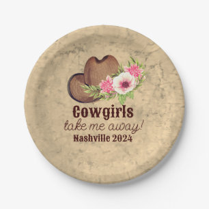 Cowgirl Bachelorette Rustikal Pink Floral Pappteller