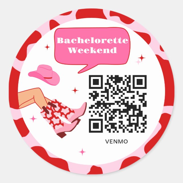 Cowgirl Bachelorette Venmo QR Code Runder Aufkleber (Vorderseite)