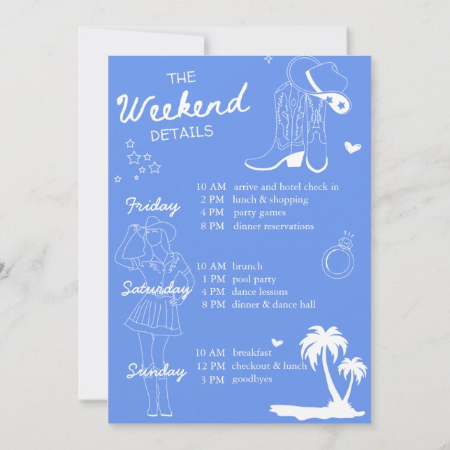 Cowgirl Bachelorette Weekend Einladung (Rückseite)