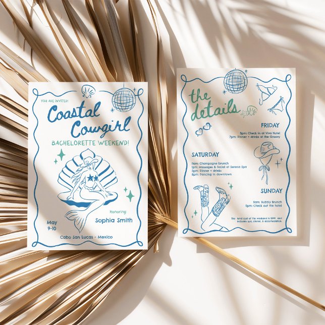 Cowgirl Bachelorette Weekend Itinerary Einladung (Coastal Cowgirl Bachelorette Weekend Itinerary Invitation)