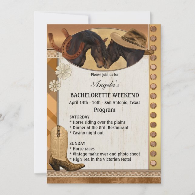 Cowgirl Bachelorette Weekend Programm Einladung (Vorderseite)