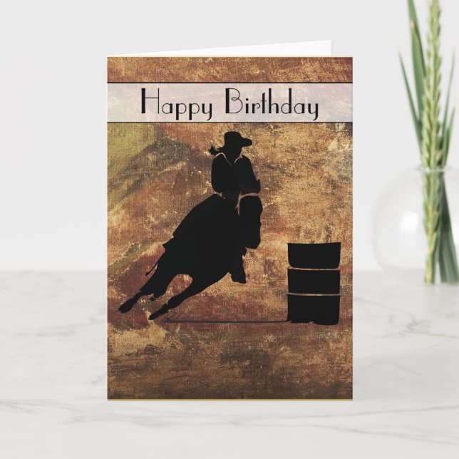 Cowgirl Barrel Racer Happy Birthday Karte (Vorderseite)