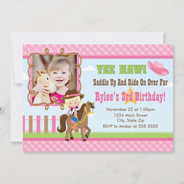 Cowgirl Birthday Einladung 12x18 Card Blonde (Vorderseite)