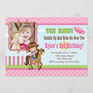 Cowgirl Birthday Einladung 12x18 Card Brünett