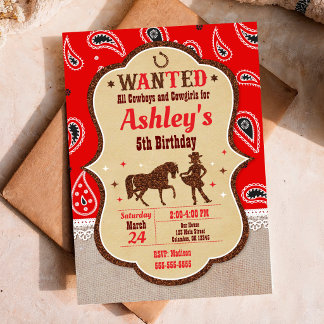 Cowgirl Birthday Einladung / Western / Glitzer