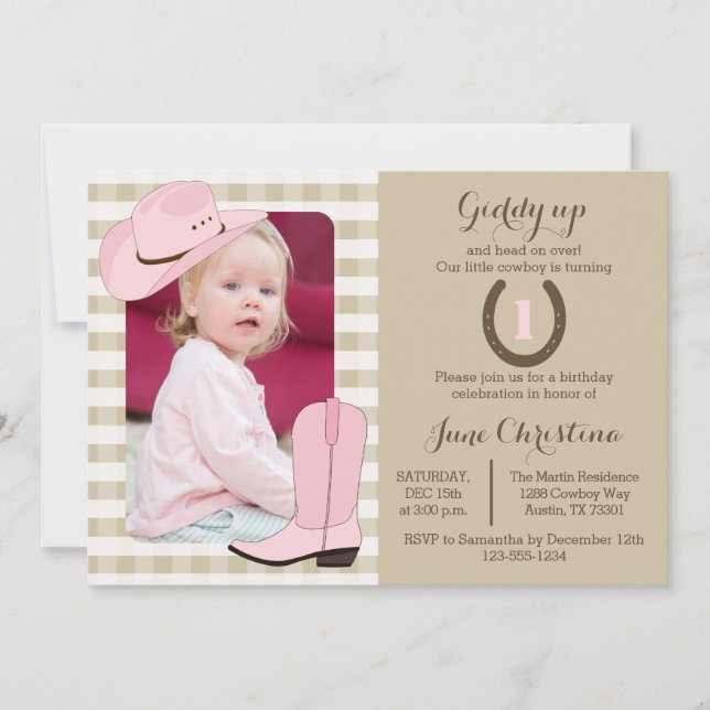 Cowgirl Birthday Foto Einladung (Vorderseite)