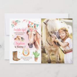 Cowgirl Birthday Invite Girl Horl Pink Wasserfarbe Einladung