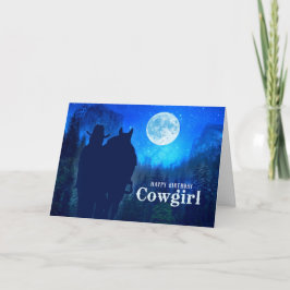 Cowgirl Birthday Moonlit Mountains Twilight Ride Karte