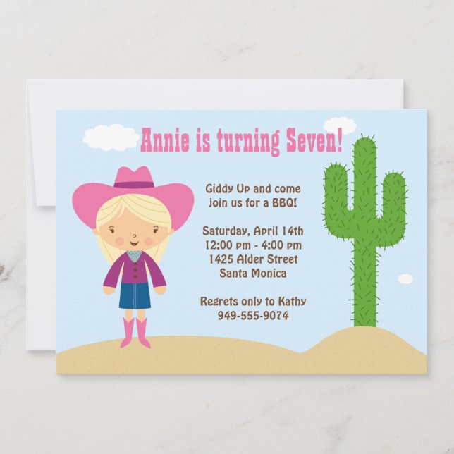 Cowgirl Birthday Party Einladung (Vorderseite)