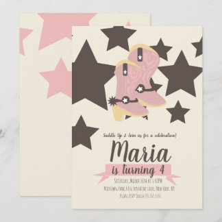 Cowgirl Birthday Pink Stars Einladung