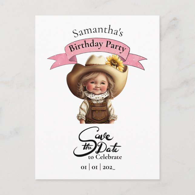 Cowgirl Birthday Postcard Postkarte (Vorderseite)