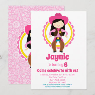 Cowgirl - Black Hair Cowgirl Geburtstagsparty Einladung