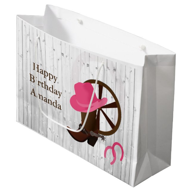 Cowgirl Boot Rustic Wood Design LGB Große Geschenktüte (Vorderseite Schrägansicht)