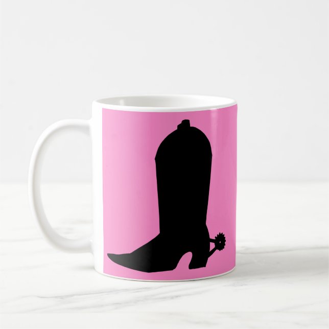 Cowgirl Boot-Silhouette auf rosa Kaffeetasse (Links)