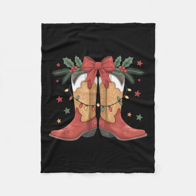 Cowgirl Boot Western Christmas Lights Country Wome Fleecedecke (Vorderseite)