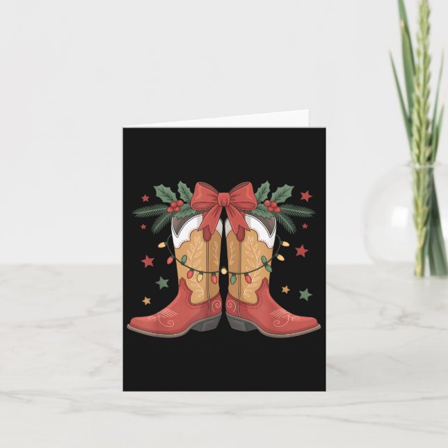 Cowgirl Boot Western Christmas Lights Country Wome Karte (Vorderseite)