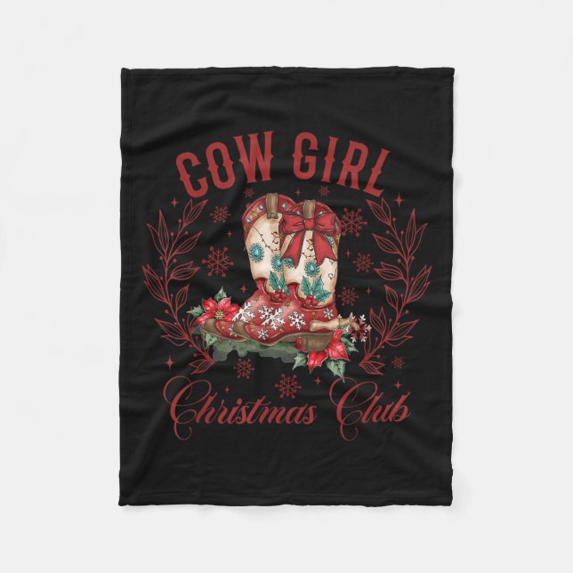 Cowgirl Boots Coquette Xmas Bow Western Howdy Chri Fleecedecke (Vorderseite)