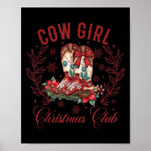 Cowgirl Boots Coquette Xmas Bow Western Howdy Chri Poster (Vorne)