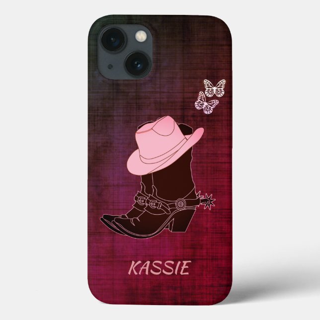 Cowgirl Boots Hat Butterfly Burgundy Personalisier Case-Mate iPhone Hülle (Rückseite)