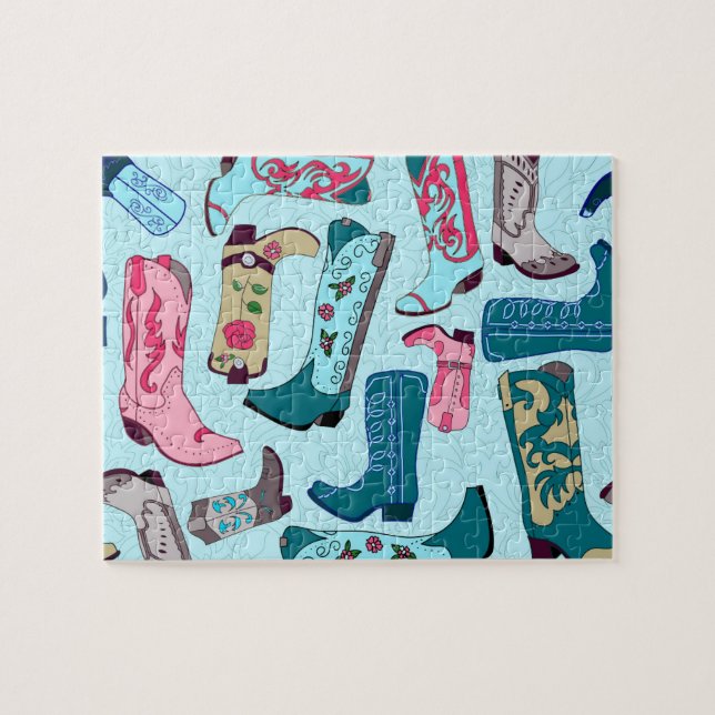 Cowgirl Boots on Blue Puzzle (Horizontal)