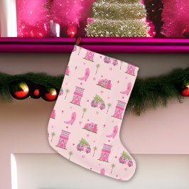 Cowgirl Boots Pink Christmas Camper Moderne Großer Weihnachtsstrumpf