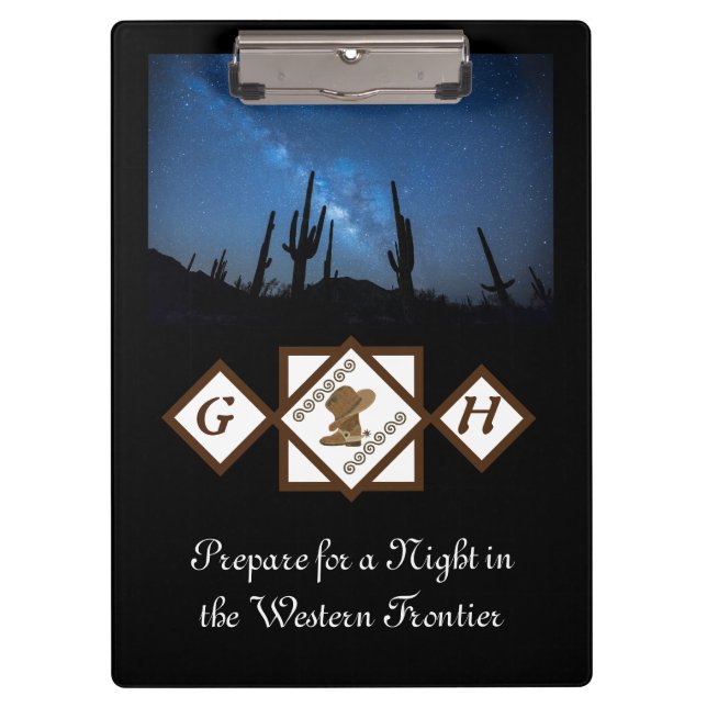 Cowgirl Boots und Cowboy Hat Monogram Foto Klemmbrett (Vorderseite)