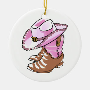 Cowgirl Boots und Hat Keramik Ornament