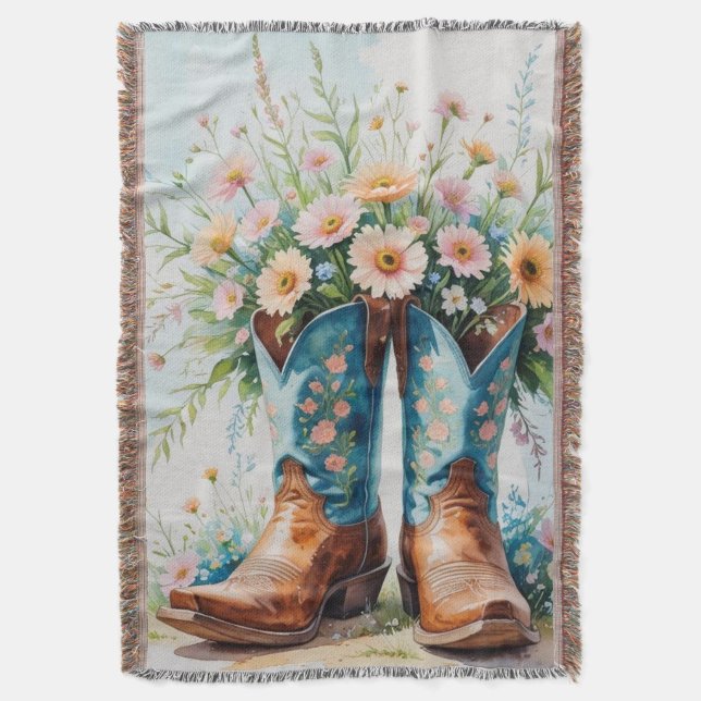 Cowgirl Bouquet Throw Blanket | Western Wohngestal Decke (Vorderseite Vertikal)