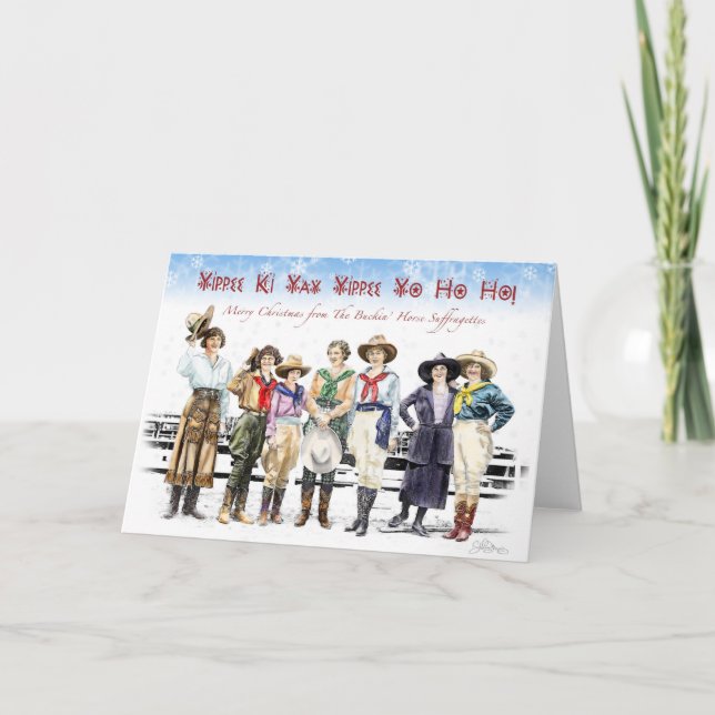 Cowgirl Buckin Pferdesuffragette-Weihnachten Feiertagskarte (Vorderseite)