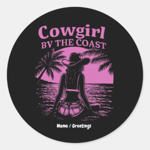 Cowgirl By The Coast Style Western Strand Frauen Runder Aufkleber