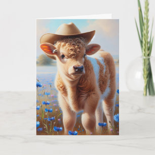 Cowgirl Calf in Weide mit Kornblumen Karte