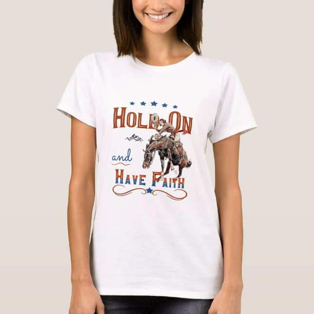 Cowgirl Christlicher T - Shirt, Bucking Horse T-Shirt (Vorderseite)